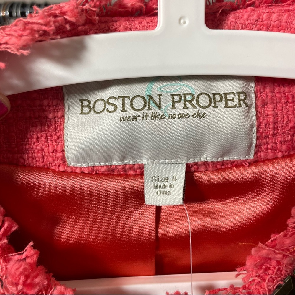 Boston Proper Tweed Coral Embellished Blazer Jacket NWOT - Picture 7 of 9